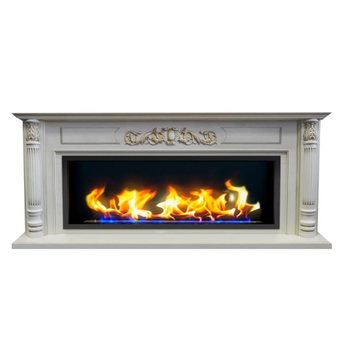 Биокамин в линейном портале "Русский огонь" Оксфорд с декоративным стеклом (стемалитом)